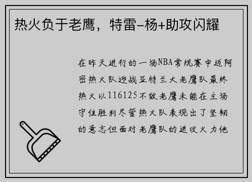 热火负于老鹰，特雷-杨+助攻闪耀