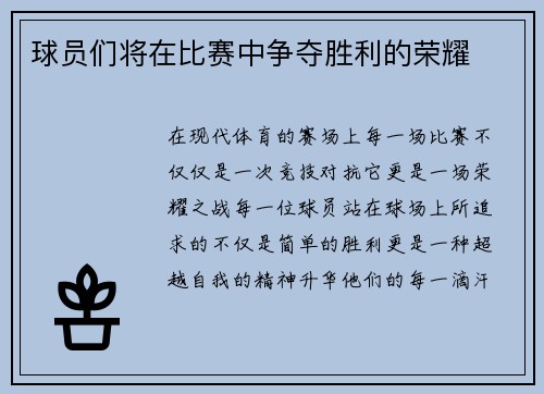 球员们将在比赛中争夺胜利的荣耀