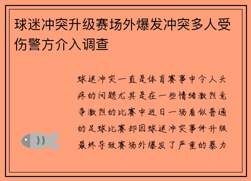 球迷冲突升级赛场外爆发冲突多人受伤警方介入调查